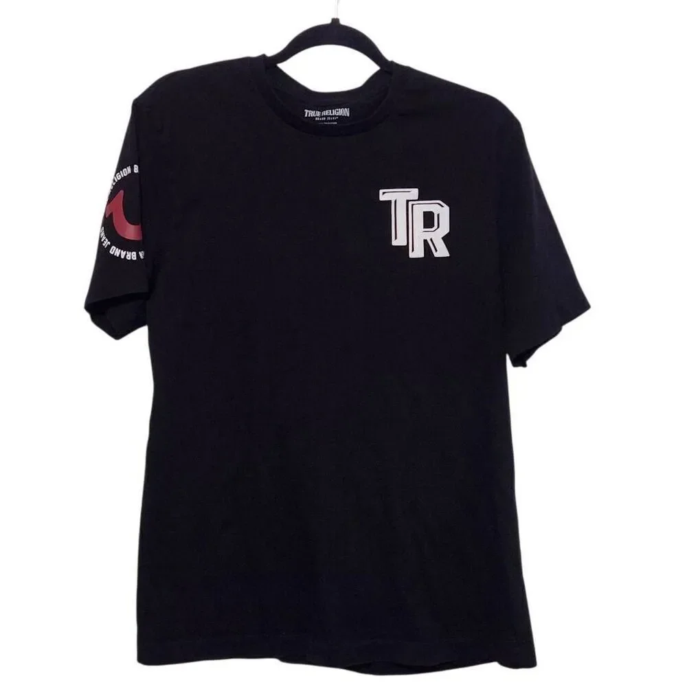True Religion Brand Jeans black t shirt Buddha playing‎ guitar black red Large